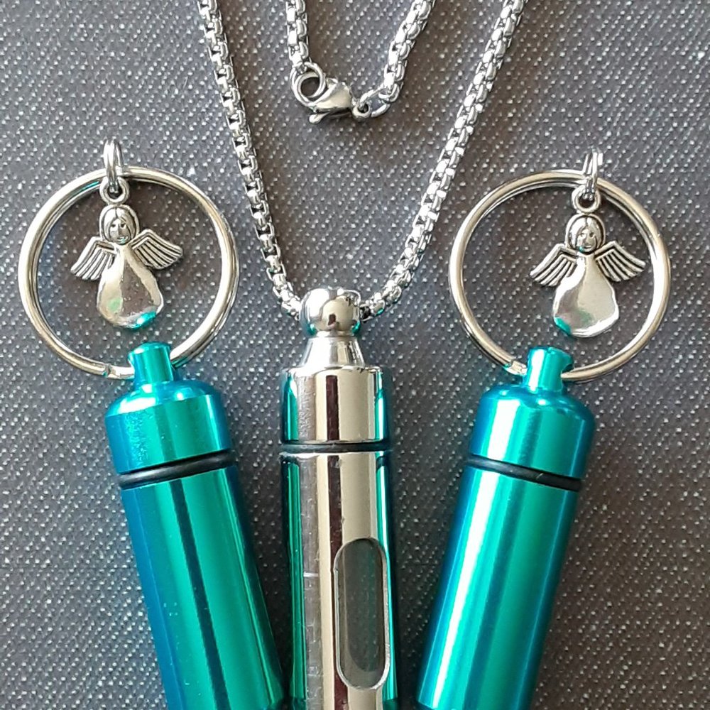 Turquoise Mini Cremation Urn Pendant Stainless Steel Pendant Necklace Small